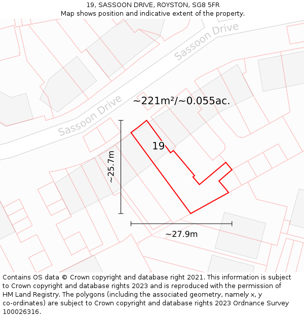 19, SASSOON DRIVE, ROYSTON, SG8 5FR: Plot and title map