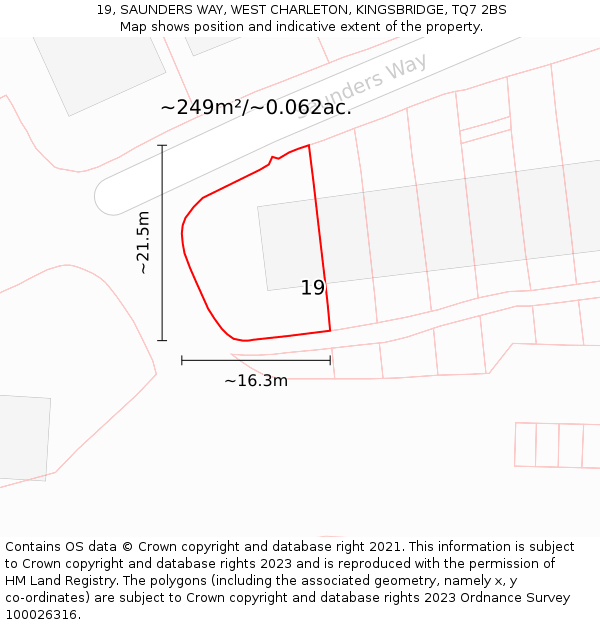 19, SAUNDERS WAY, WEST CHARLETON, KINGSBRIDGE, TQ7 2BS: Plot and title map