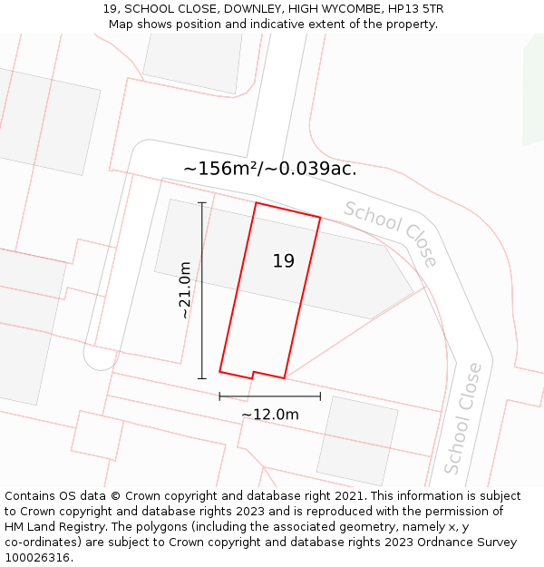 19, SCHOOL CLOSE, DOWNLEY, HIGH WYCOMBE, HP13 5TR: Plot and title map