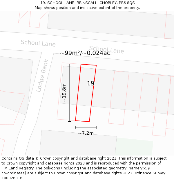 19, SCHOOL LANE, BRINSCALL, CHORLEY, PR6 8QS: Plot and title map