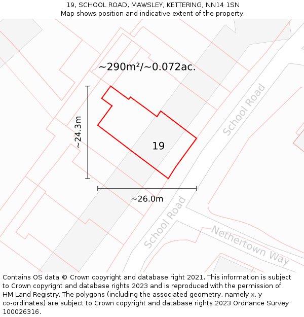 19, SCHOOL ROAD, MAWSLEY, KETTERING, NN14 1SN: Plot and title map