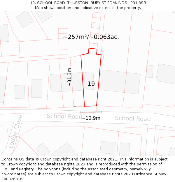 19, SCHOOL ROAD, THURSTON, BURY ST EDMUNDS, IP31 3SB: Plot and title map