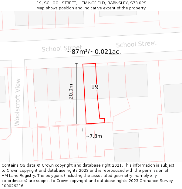 19, SCHOOL STREET, HEMINGFIELD, BARNSLEY, S73 0PS: Plot and title map