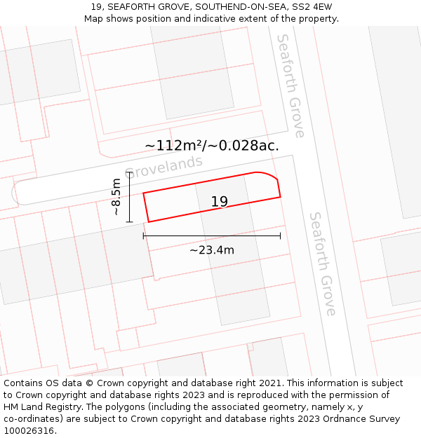 19, SEAFORTH GROVE, SOUTHEND-ON-SEA, SS2 4EW: Plot and title map