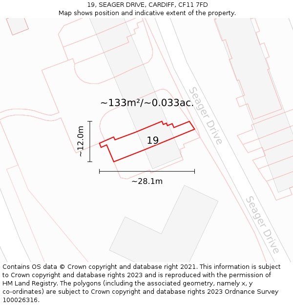 19, SEAGER DRIVE, CARDIFF, CF11 7FD: Plot and title map