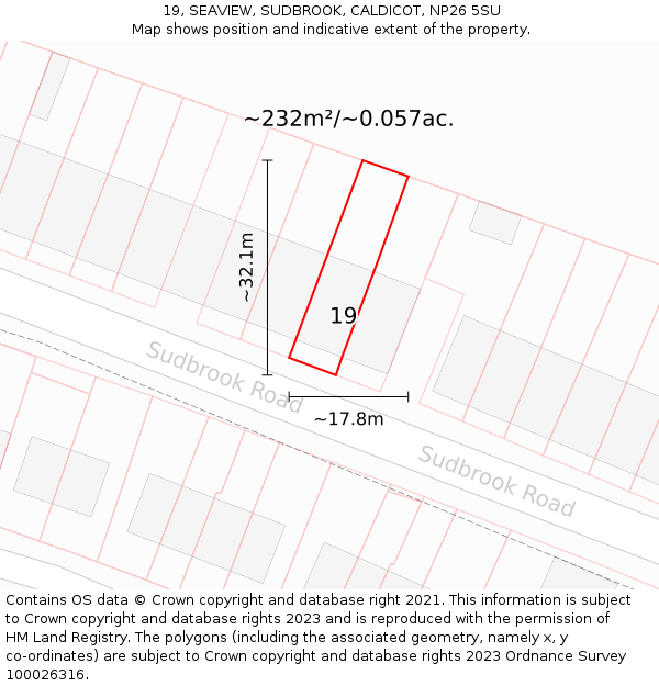 19, SEAVIEW, SUDBROOK, CALDICOT, NP26 5SU: Plot and title map