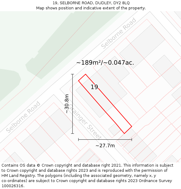 19, SELBORNE ROAD, DUDLEY, DY2 8LQ: Plot and title map
