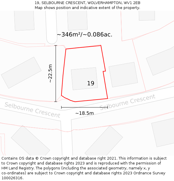 19, SELBOURNE CRESCENT, WOLVERHAMPTON, WV1 2EB: Plot and title map