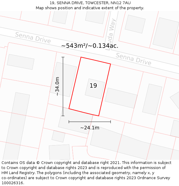 19, SENNA DRIVE, TOWCESTER, NN12 7AU: Plot and title map