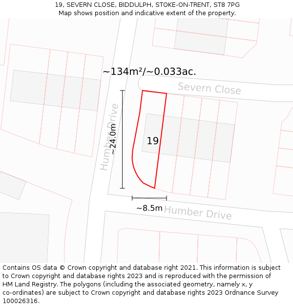 19, SEVERN CLOSE, BIDDULPH, STOKE-ON-TRENT, ST8 7PG: Plot and title map