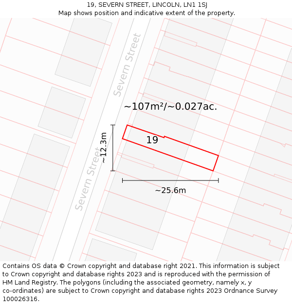 19, SEVERN STREET, LINCOLN, LN1 1SJ: Plot and title map
