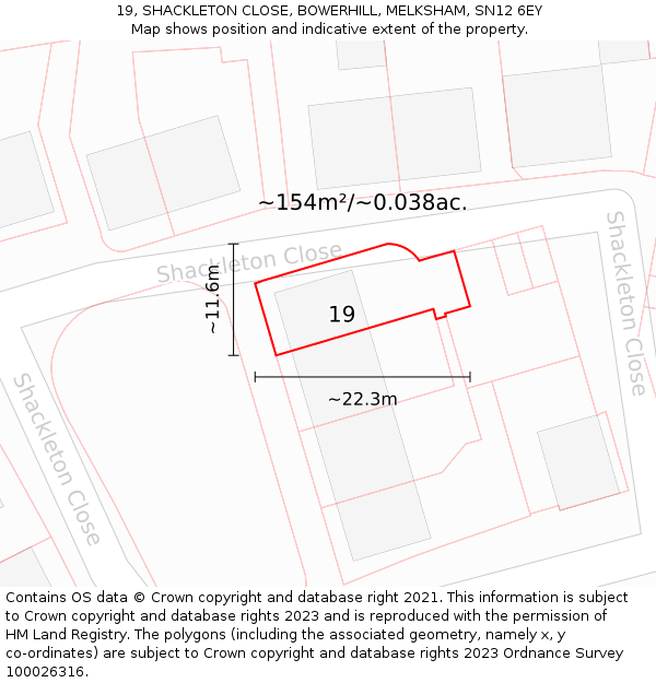 19, SHACKLETON CLOSE, BOWERHILL, MELKSHAM, SN12 6EY: Plot and title map