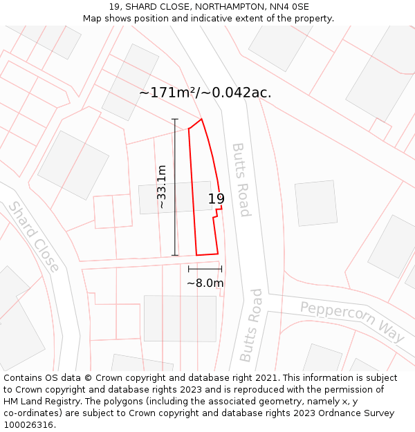 19, SHARD CLOSE, NORTHAMPTON, NN4 0SE: Plot and title map