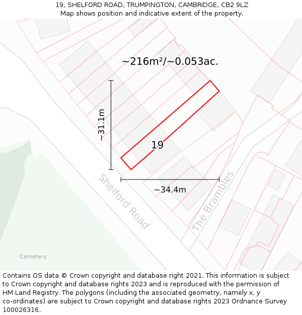 19, SHELFORD ROAD, TRUMPINGTON, CAMBRIDGE, CB2 9LZ: Plot and title map