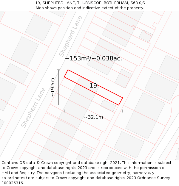 19, SHEPHERD LANE, THURNSCOE, ROTHERHAM, S63 0JS: Plot and title map