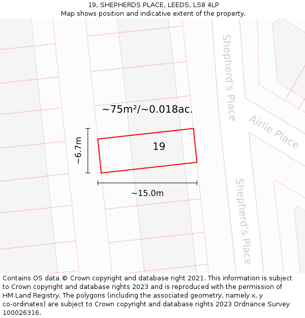 19, SHEPHERDS PLACE, LEEDS, LS8 4LP: Plot and title map