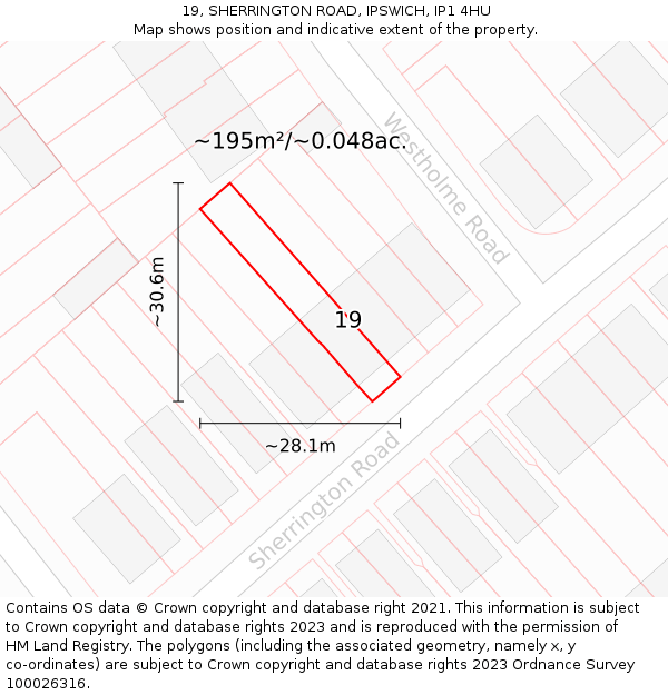 19, SHERRINGTON ROAD, IPSWICH, IP1 4HU: Plot and title map