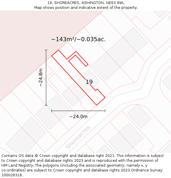19, SHOREACRES, ASHINGTON, NE63 9WL: Plot and title map