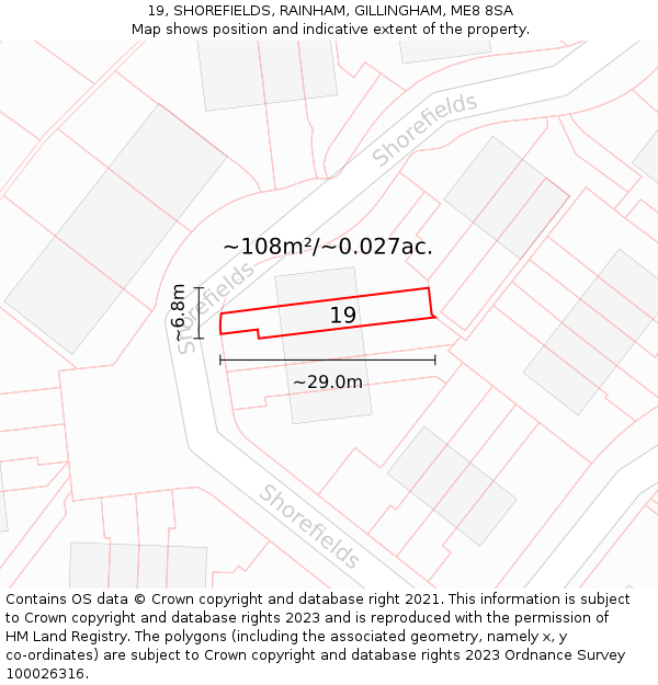 19, SHOREFIELDS, RAINHAM, GILLINGHAM, ME8 8SA: Plot and title map