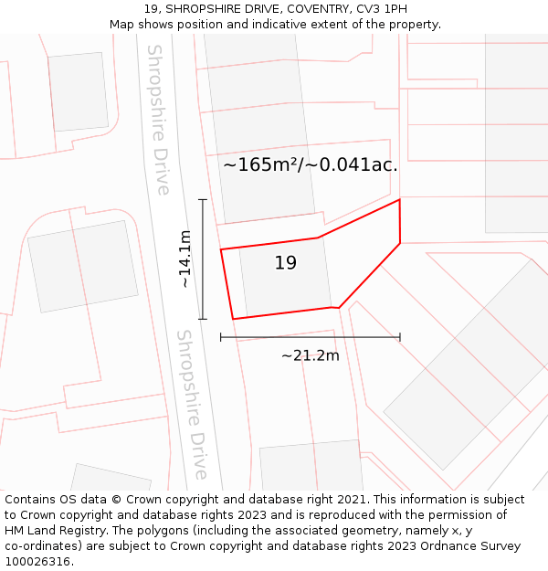 19, SHROPSHIRE DRIVE, COVENTRY, CV3 1PH: Plot and title map