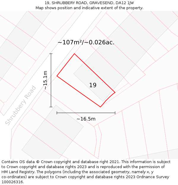19, SHRUBBERY ROAD, GRAVESEND, DA12 1JW: Plot and title map