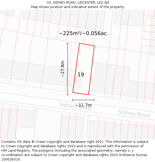 19, SIDNEY ROAD, LEICESTER, LE2 3JS: Plot and title map