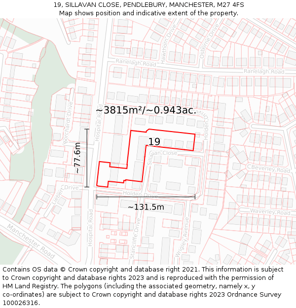 19, SILLAVAN CLOSE, PENDLEBURY, MANCHESTER, M27 4FS: Plot and title map