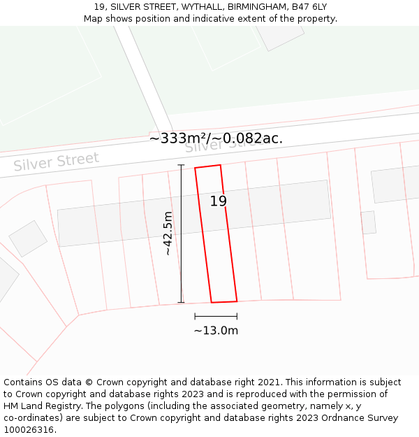 19, SILVER STREET, WYTHALL, BIRMINGHAM, B47 6LY: Plot and title map