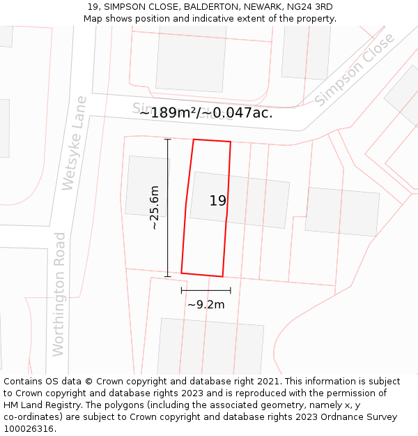 19, SIMPSON CLOSE, BALDERTON, NEWARK, NG24 3RD: Plot and title map