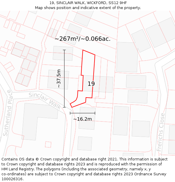 19, SINCLAIR WALK, WICKFORD, SS12 9HF: Plot and title map