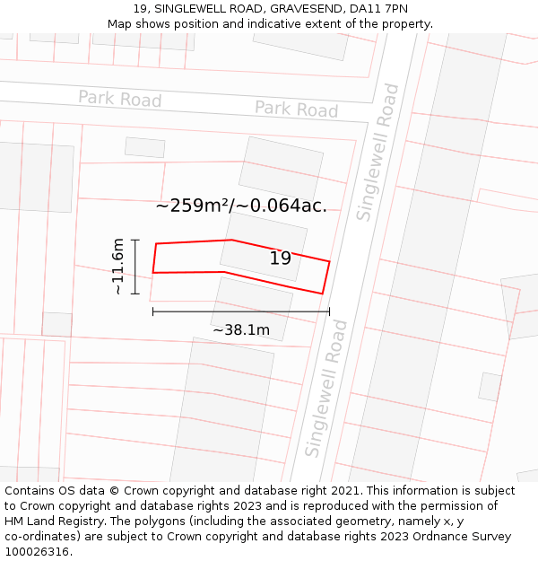 19, SINGLEWELL ROAD, GRAVESEND, DA11 7PN: Plot and title map
