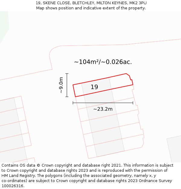 19, SKENE CLOSE, BLETCHLEY, MILTON KEYNES, MK2 3PU: Plot and title map