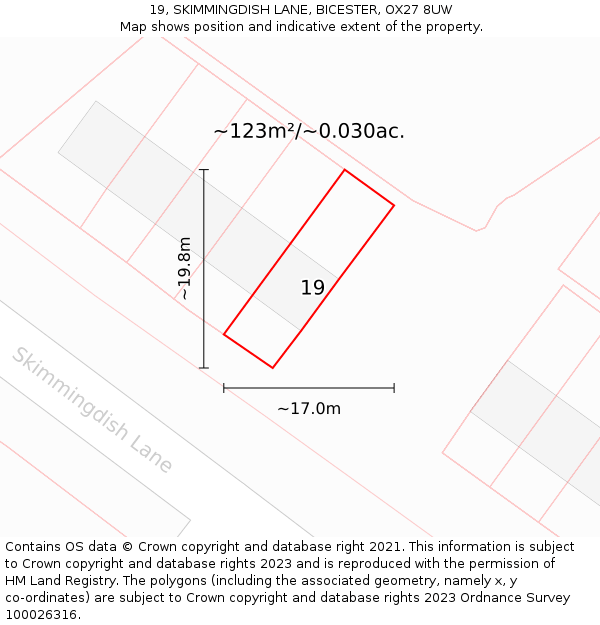 19, SKIMMINGDISH LANE, BICESTER, OX27 8UW: Plot and title map