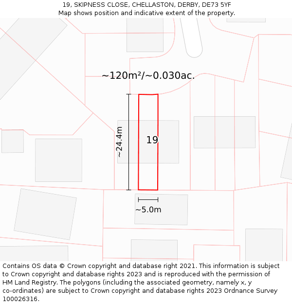 19, SKIPNESS CLOSE, CHELLASTON, DERBY, DE73 5YF: Plot and title map