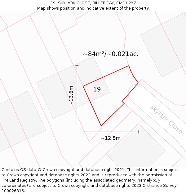 19, SKYLARK CLOSE, BILLERICAY, CM11 2YZ: Plot and title map