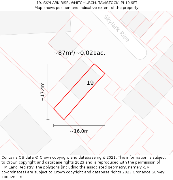 19, SKYLARK RISE, WHITCHURCH, TAVISTOCK, PL19 9FT: Plot and title map