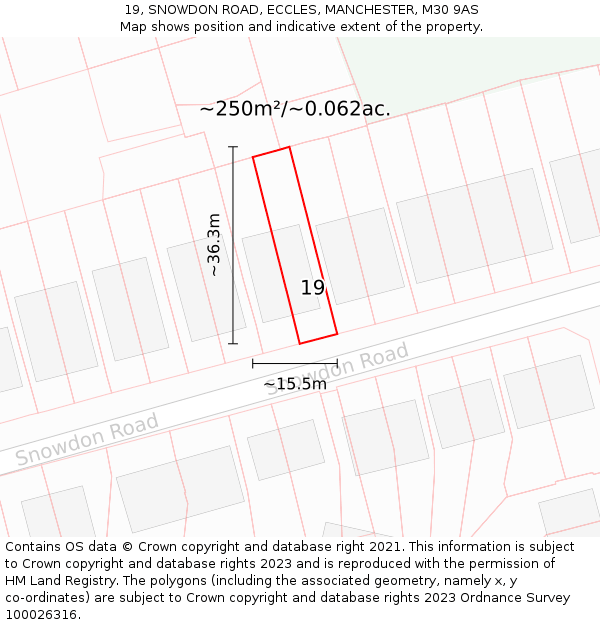 19, SNOWDON ROAD, ECCLES, MANCHESTER, M30 9AS: Plot and title map