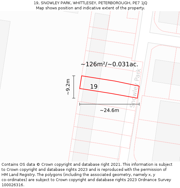 19, SNOWLEY PARK, WHITTLESEY, PETERBOROUGH, PE7 1JQ: Plot and title map