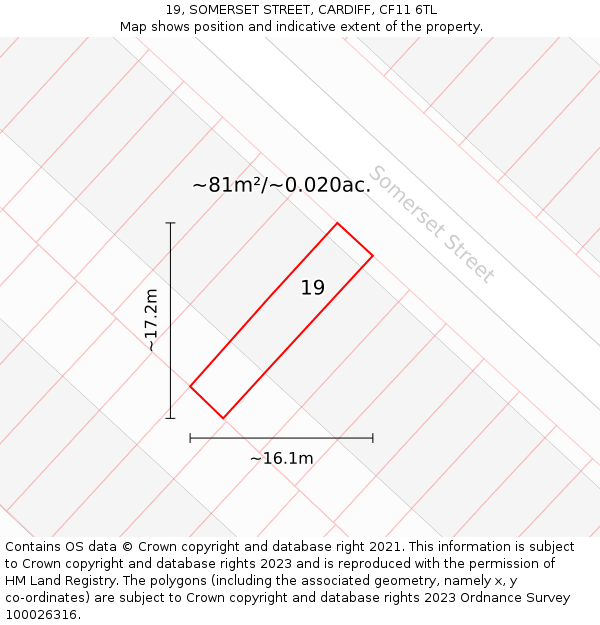 19, SOMERSET STREET, CARDIFF, CF11 6TL: Plot and title map
