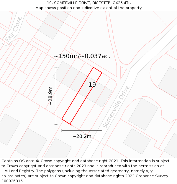 19, SOMERVILLE DRIVE, BICESTER, OX26 4TU: Plot and title map