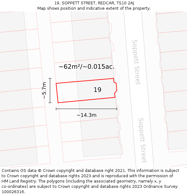 19, SOPPETT STREET, REDCAR, TS10 2AJ: Plot and title map