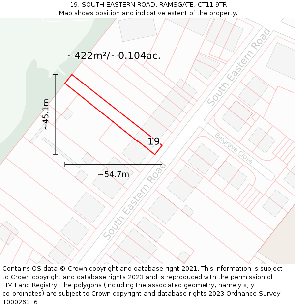 19, SOUTH EASTERN ROAD, RAMSGATE, CT11 9TR: Plot and title map