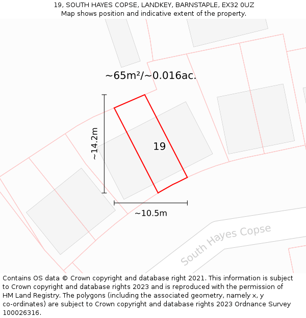 19, SOUTH HAYES COPSE, LANDKEY, BARNSTAPLE, EX32 0UZ: Plot and title map