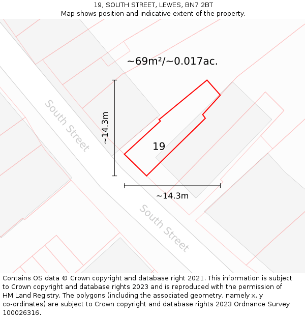 19, SOUTH STREET, LEWES, BN7 2BT: Plot and title map