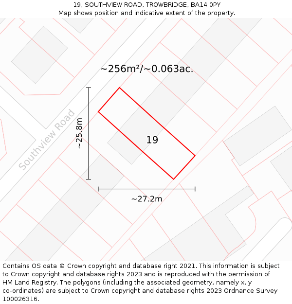 19, SOUTHVIEW ROAD, TROWBRIDGE, BA14 0PY: Plot and title map