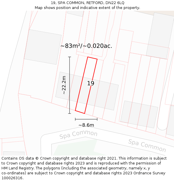19, SPA COMMON, RETFORD, DN22 6LQ: Plot and title map