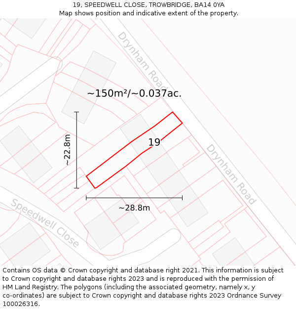 19, SPEEDWELL CLOSE, TROWBRIDGE, BA14 0YA: Plot and title map