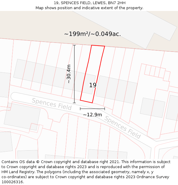 19, SPENCES FIELD, LEWES, BN7 2HH: Plot and title map