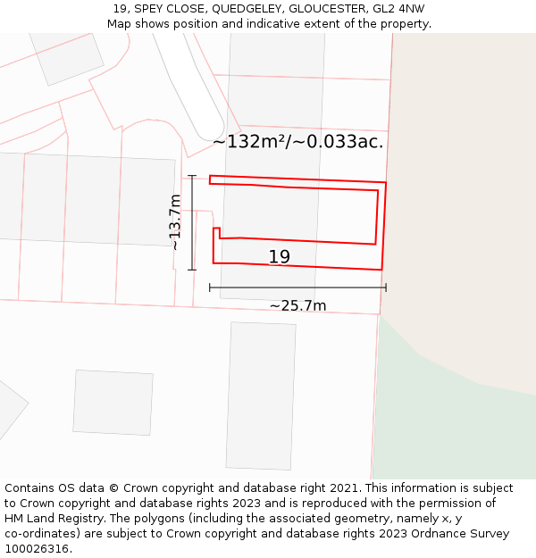 19, SPEY CLOSE, QUEDGELEY, GLOUCESTER, GL2 4NW: Plot and title map