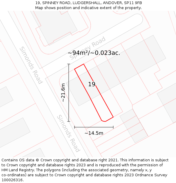 19, SPINNEY ROAD, LUDGERSHALL, ANDOVER, SP11 9FB: Plot and title map